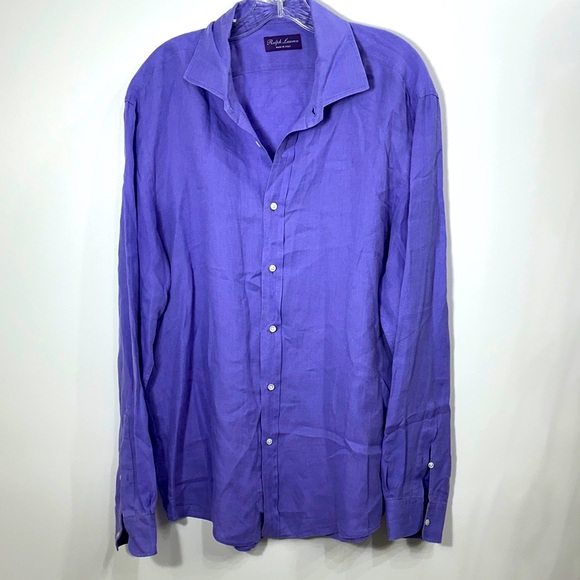 Ralph Lauren Made in Italy purple label button down 100% linen shirt size XL - Picture 1 of 14